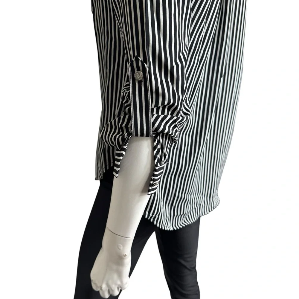Adrienne Vittadini Striped Long Sleeve Black & White Button Down Shirt - Picture 3 of 6